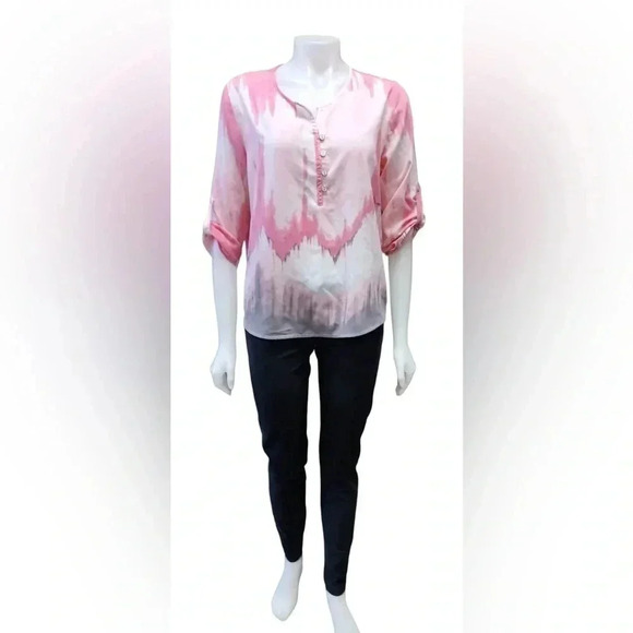 Haggar Clothing Co Petite Pink & White  Blouse Top Size Medium - Picture 2 of 9